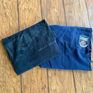 Lot of 2 Harley-Davidson Long Sleeve Black Graphic Tee & Navy Pocket Tee
